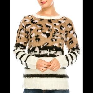 𝅺mustard Seed Stripe And Leopard Print Pullover Jumper Sweater Sz S